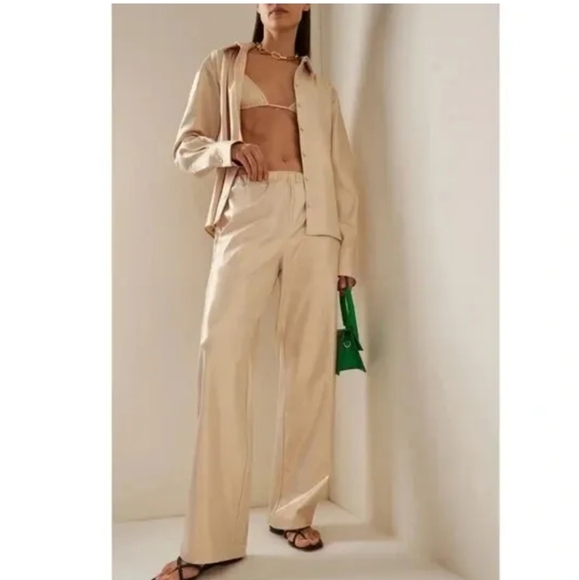 AEXAE Pants - COPY - AEXAE metallic high rise wide leg trousers in gold size medium